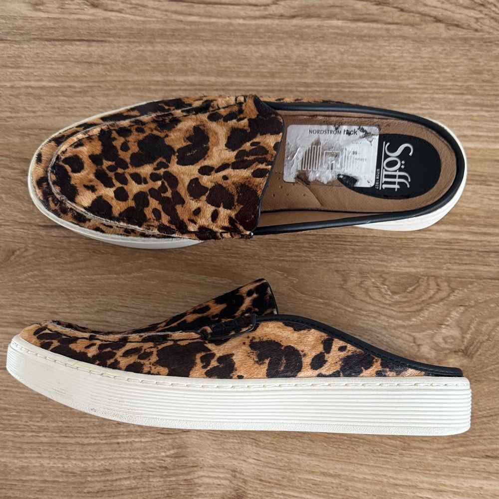 Sofft Women's Leopard Print Leather Cow Hair Slip-On Shoes Loafers Casual Sz 8.5